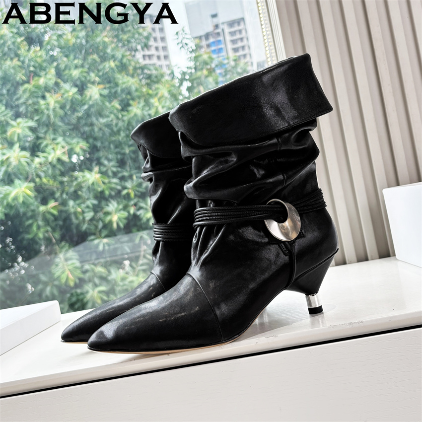 Ethnic Fashion Week - Puntige Teen Kitten Heels Enkellaarsjes Dames