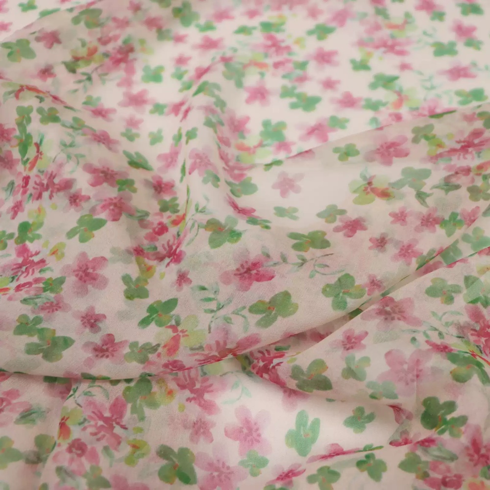 Saree Georgette Women - Klein roze bloemenpatroon digitaal bedrukt ontspannend
