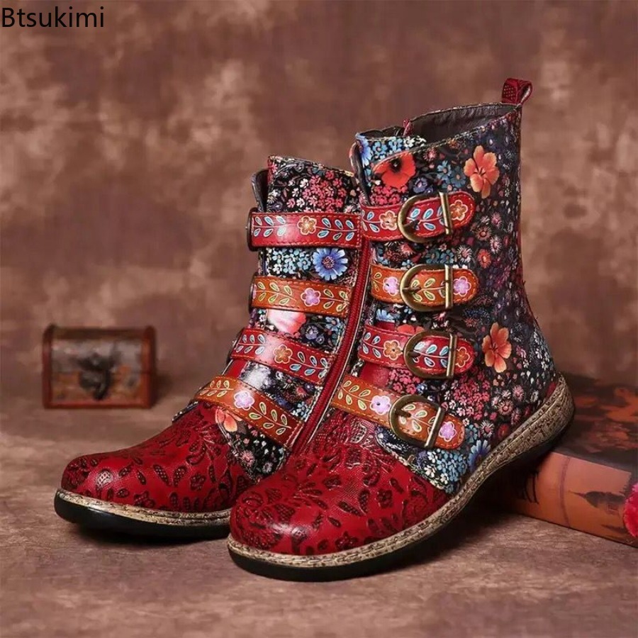 Ethnic Fashion For Ladies - Dameslaarzen van leer met etnische print,