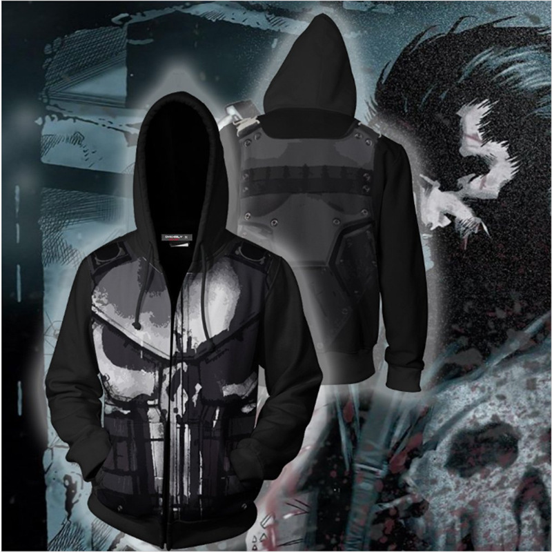 Haori Japanese Jacket - 3D-geprinte Punisher hoodie met rits, AliExpress