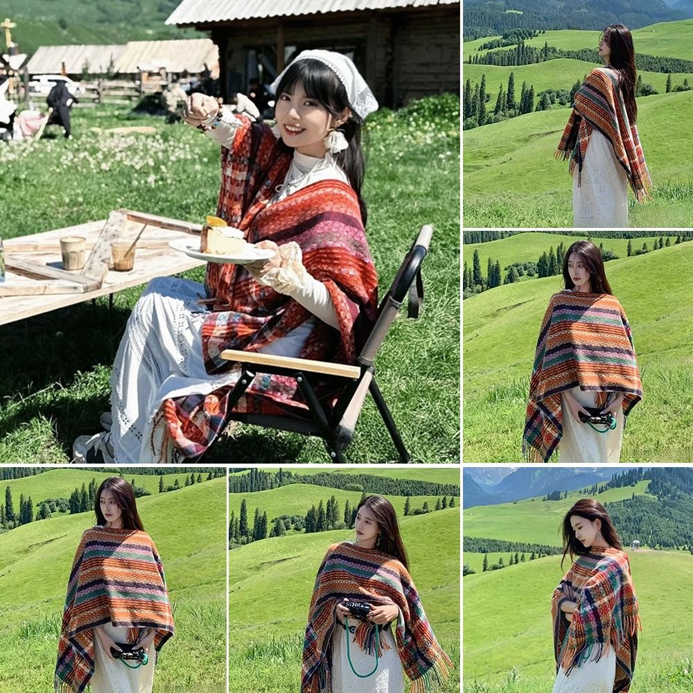 Winter Ethnic Fashion For Women - Bohemian Mongoolse poncho met kleurverloop, etnische