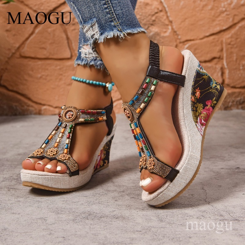 Boho sandalen met kralen en bl - Ethnic Boho Fashion recensie en prijs